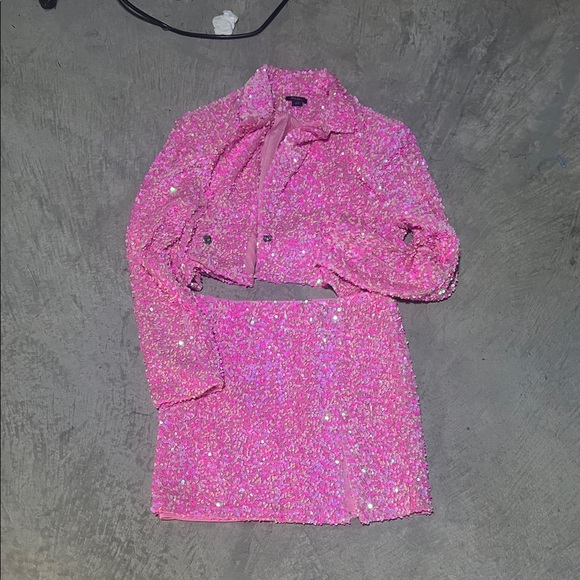 Nasty Gal Other - Nasty Gal Pink Sequin Jacket and Skirt Set